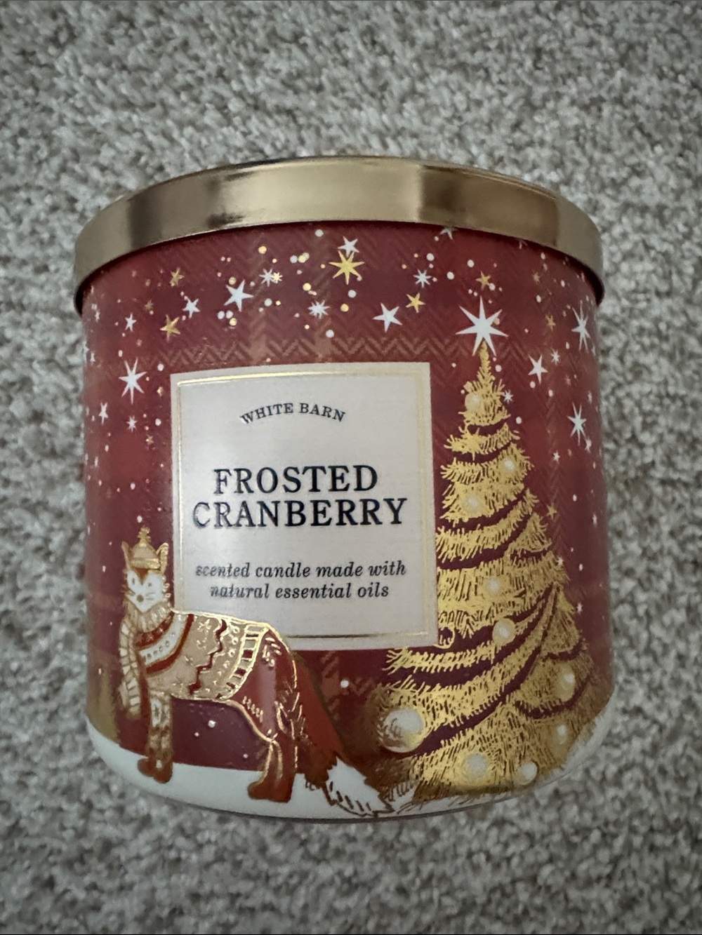 New White Barn Frosted Cranberry Holiday Candle - Red & Gold